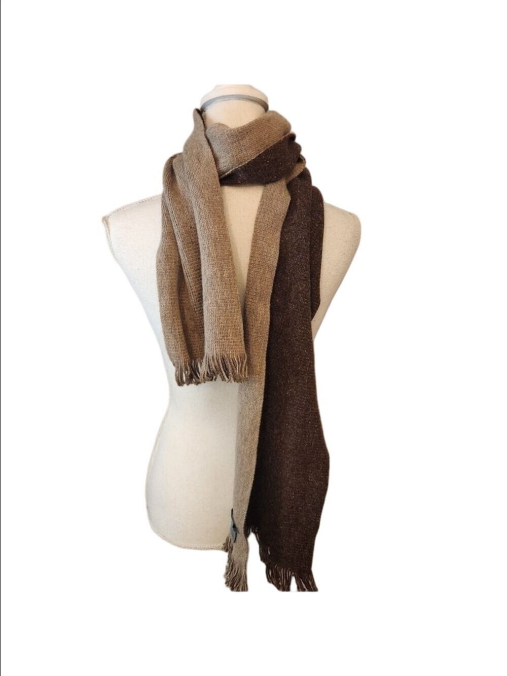 Johnston & Murphy Two-Tone Knit Scarf - Reversible Brown & Tan with Fringe
